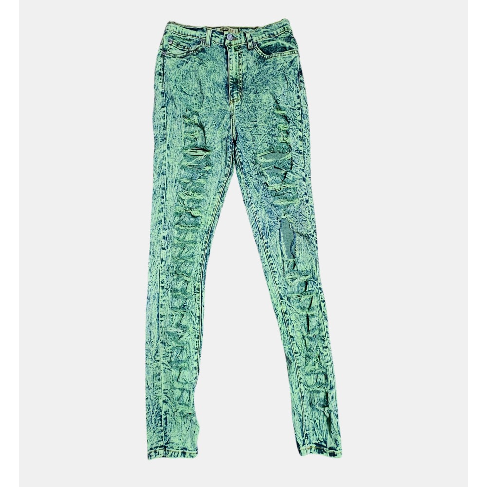 Judy Blue Distressed Slim Skinny Jeans Fluorescent Green Acid Washed Womens 9/29